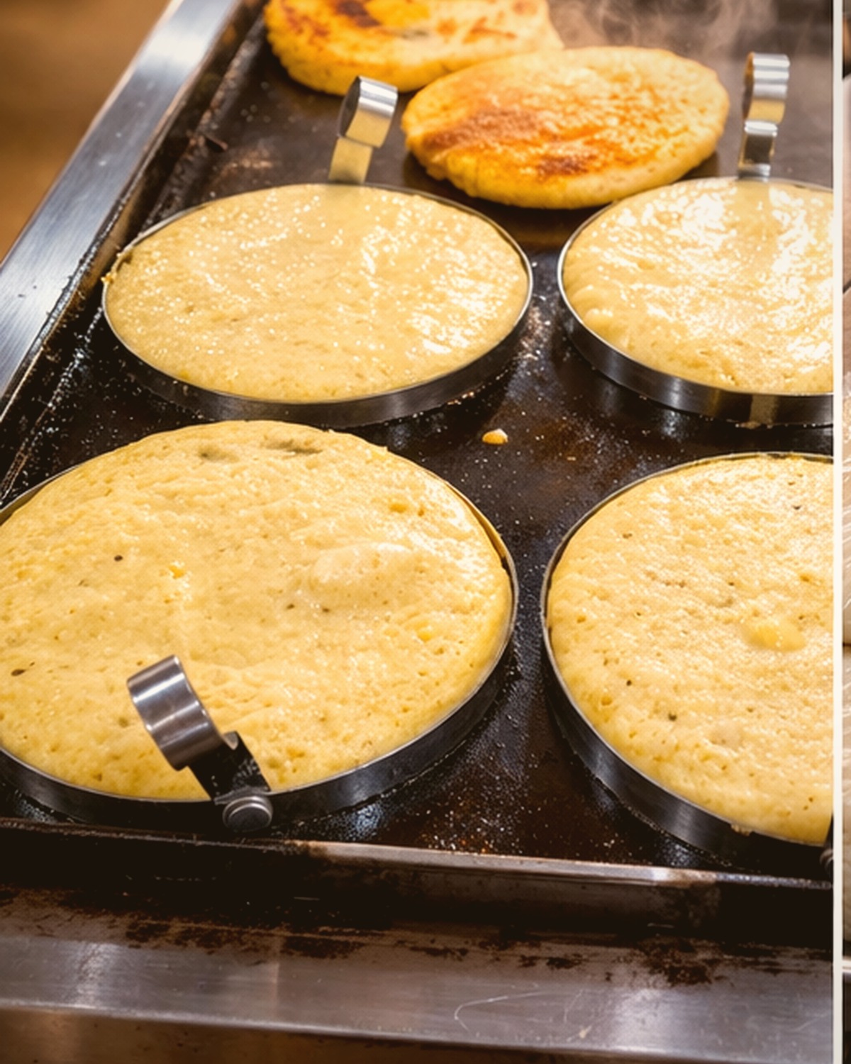 Arepas cocinándose en la plaza de mercado